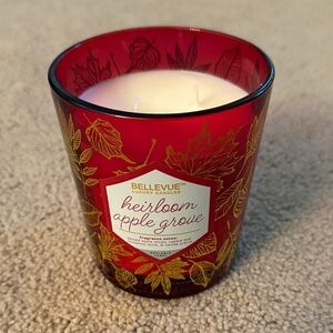 Bellevue Red Candle with Gold Leaf Pattern - Heirloom Apple Grove Scent. New.